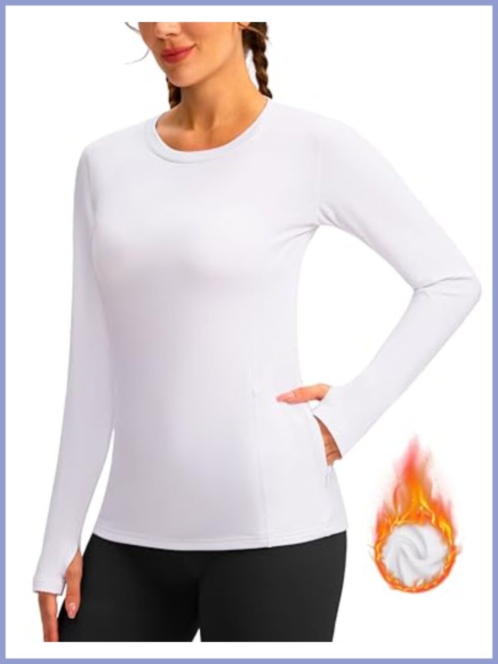 Thermal Fleece Lined Long Sleeve Running Shirt with Thumb Holes Zip Pocket